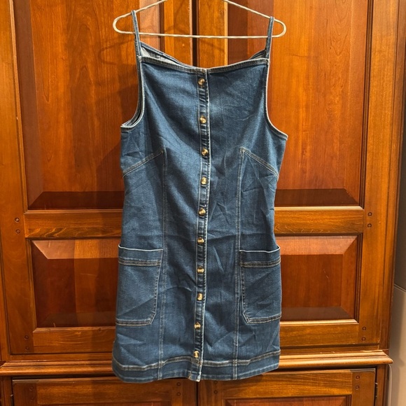 NWT Anthropologie Maeve High Square Neck Button Front Denim Mini Dress Sz large - Picture 7 of 14